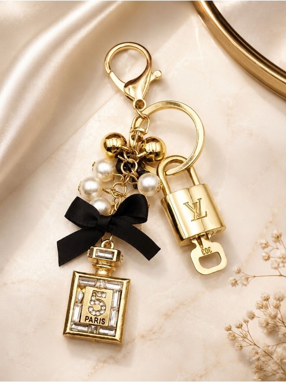 Authentic Louis Vuitton Lock & Key with unbranded Perfume Bottle Bagcharm